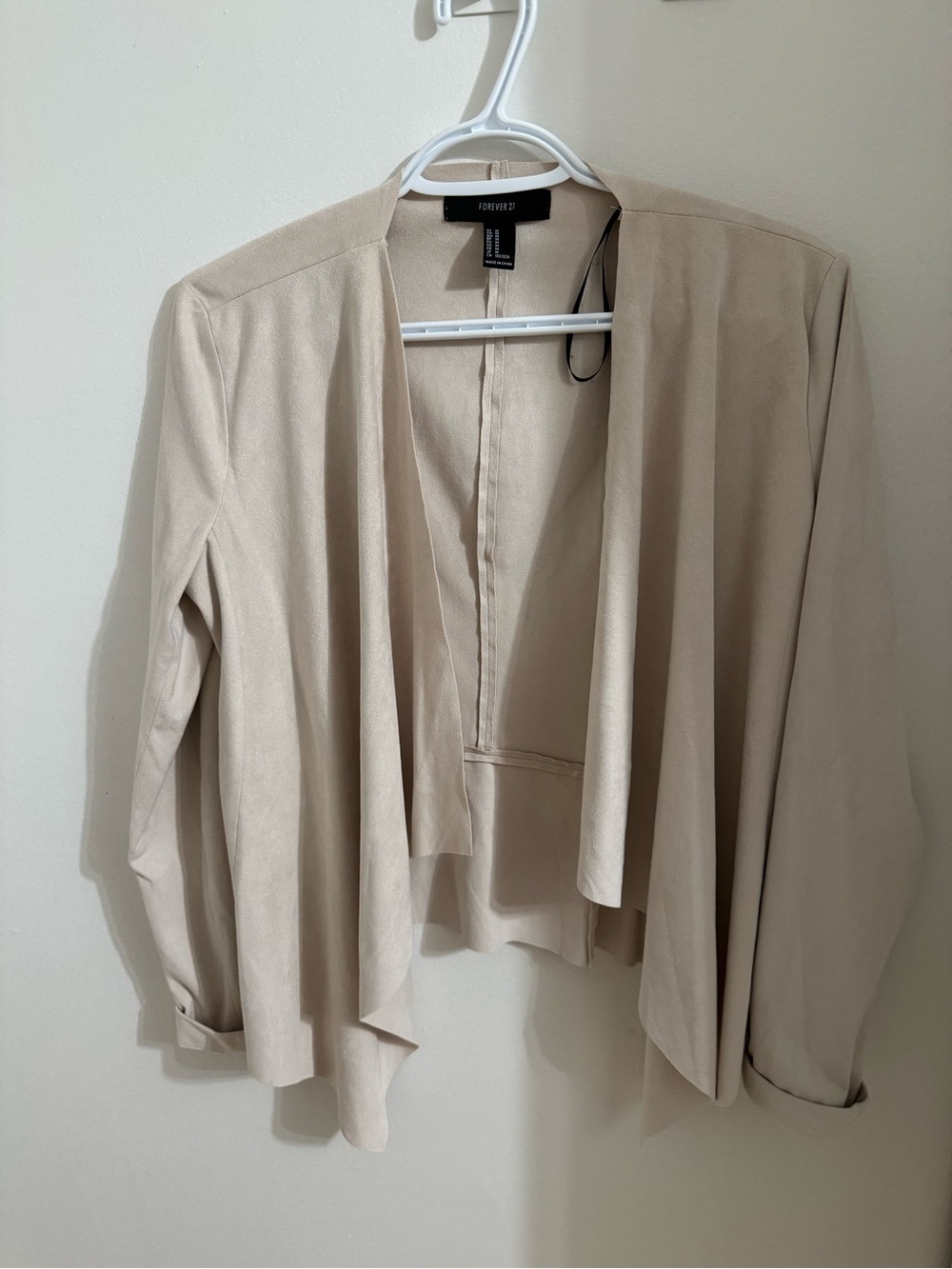 Forever 21 Women's Faux-Suede Front Drape Jacket in Beige